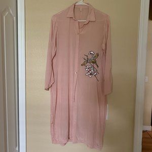 Pink Silk Tunic Blouse with hand Embroidered Like New Size M